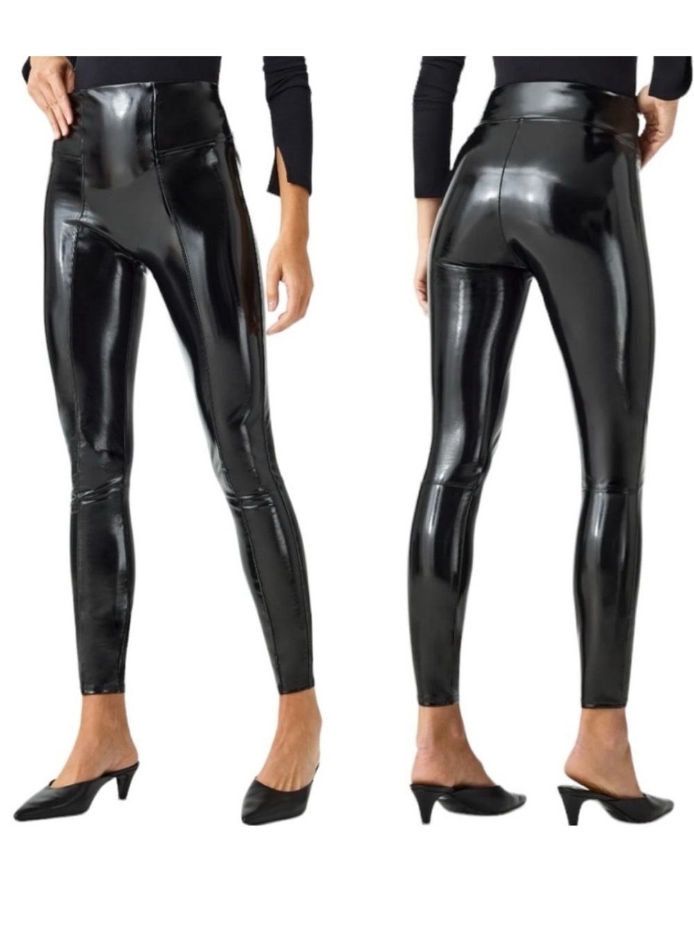 NEW Spanx Faux Patent Leather Leggings Womens Medium High Rise Classic Black NWT